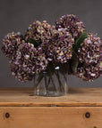 Luxury artificial hydrangea stem with vibrant purple, burgundy, and green hand-painted blooms, 42cm tall by sostter at brixbailey.com