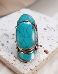 Tibetan Silver Mosaic Ring – Turquoise, Coral, Amber & Lapis