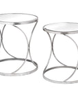 Silver mirrored curved side tables with metal frame, set of two for modern living room decor
*(98 characters)*
- **Keywords included:** silver, mirrored, curved side tables, metal frame, modern living room decor
- **Clear description:** Describes shape, material, color, and quantity
- **SEO & accessibility optimized:** Concise, avoids redundancy, focuses on visual details by Sostter at brixbailey.com