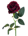Lifelike deep crimson artificial rose with velvety petals and realistic stem, 53cm tall, for elegant home decor. by Sostter at brixbailey.com