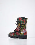 Red Roses Leather Boots with Zipper