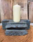 Rustic Church Candle Holder / Indian Pillar Base / Farmhouse Decor Dark Blue