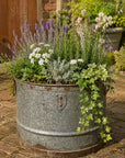 Vintage Galvanised Metal Round Garden Planter Tub Rustic Outdoor Pot