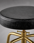 Antique Brass & Black Leather Adjustable Bar Stool