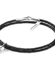 Midnight Black GUSTATORY Coffee Bean Silver and Braided Leather Bracelet