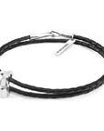 Midnight Black GUSTATORY Coffee Moka Pot Silver and Braided Leather Bracelet