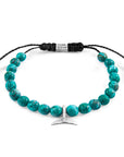 Blue Turquoise Think Ocean Mini Whale Silver and Stone Macrame Bracelet