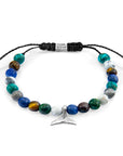 Multicoloured Multi-Gem Think Ocean Mini Whale Silver and Stone Macrame Bracelet