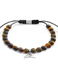 Brown Tigers Eye Think Ocean Mini Whale Silver and Stone Macrame Bracelet