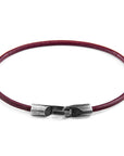 Bordeaux Red Talbot Silver and Round Leather Bracelet