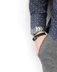 Coal Black Dundee Silver and Braided Leather Bracelet