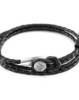 Coal Black Dundee Silver and Braided Leather Bracelet