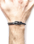 Coal Black Padstow Silver and Braided Leather Bracelet