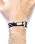 Coal Black Clipper Anchor Silver and Flat Leather Bracelet