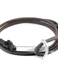 Dark Brown Clipper Anchor Silver and Flat Leather Bracelet