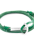 Fern Green Clipper Anchor Silver and Flat Leather Bracelet