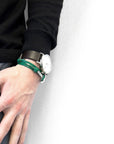 Fern Green Clipper Anchor Silver and Flat Leather Bracelet