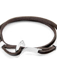 Dark Brown Flyak Anchor Silver and Flat Leather Bracelet