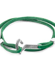 Fern Green Flyak Anchor Silver and Flat Leather Bracelet