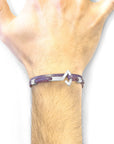 Grape Purple Flyak Anchor Silver and Flat Leather Bracelet