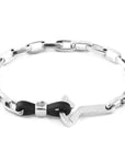 Coal Black Frigate Anchor Silver and Flat Leather Bracelet