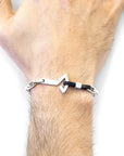 Coal Black Frigate Anchor Silver and Flat Leather Bracelet