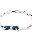 Royal Blue Frigate Anchor Silver and Flat Leather Bracelet