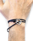 Coal Black Ketch Anchor Silver and Flat Leather Bracelet