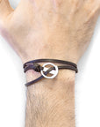 Dark Brown Ketch Anchor Silver and Flat Leather Bracelet