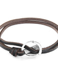 Dark Brown Ketch Anchor Silver and Flat Leather Bracelet