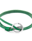Fern Green Ketch Anchor Silver and Flat Leather Bracelet