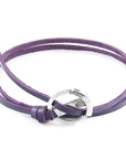 Grape Purple Ketch Anchor Silver and Flat Leather Bracelet