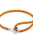 Fire Orange Blake Silver and Braided Leather Bracelet