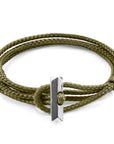 Khaki Green Oxford Silver and Rope Bracelet