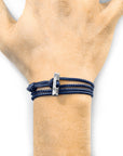 Navy Blue Oxford Silver and Rope Bracelet