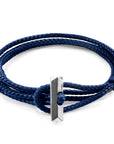 Navy Blue Oxford Silver and Rope Bracelet