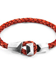 Amber Red Alderney Silver and Braided Leather Bracelet