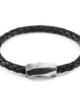 Midnight Black Hayling Silver and Braided Leather Bracelet
