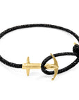 Raven Black Admiral Anchor 9ct Yellow Gold and Stingray Leather Bracelet