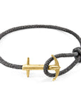 Shadow Grey Admiral Anchor 9ct Yellow Gold and Stingray Leather Bracelet