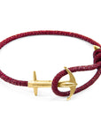 Bordeaux Red Admiral Anchor 9ct Yellow Gold and Stingray Leather Bracelet