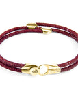 Bordeaux Red Conway 9ct Yellow Gold and Stingray Leather Bracelet