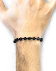Black Agate Zebedee Silver and Stone Beaded Macrame Bracelet