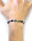 Multicoloured Multi-Gem Agaya Silver and Stone Beaded Macrame Bracelet