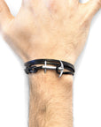 Coal Black Admiral Anchor Silver and Flat Leather Bracelet