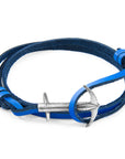 Royal Blue Admiral Anchor Silver and Flat Leather Bracelet
