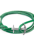 Fern Green Admiral Anchor Silver and Flat Leather Bracelet