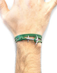 Fern Green Admiral Anchor Silver and Flat Leather Bracelet