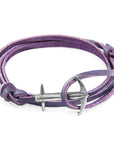 Grape Purple Admiral Anchor Silver and Flat Leather Bracelet