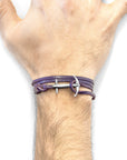 Grape Purple Admiral Anchor Silver and Flat Leather Bracelet